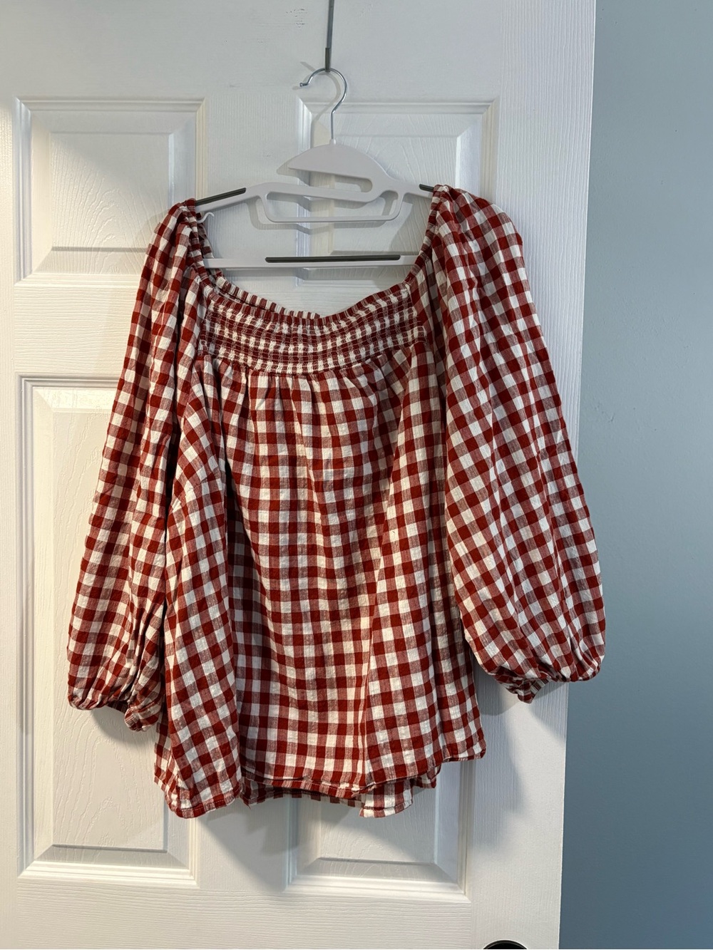 St. John's Bay - Red and White Gingham Off-Shoulder Peasant Blouse - 2X - Picture 5 of 6